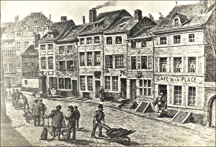 Rue des Ecoliers &amp; place St Pholien (circa 1860) (Liège)